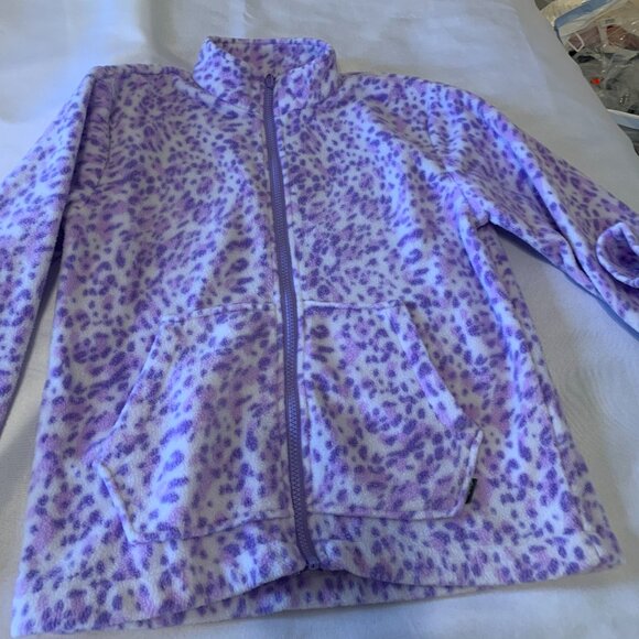 Eddie Bauer Girls Fleece Lavender Zip Up Leopard Jacket M 10-12 - Picture 1 of 8